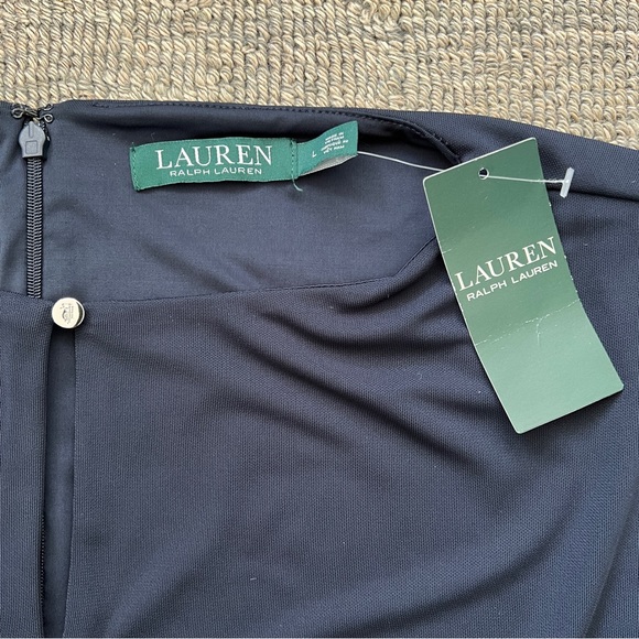 NWT Lauren by Ralph Lauren Keyhole belted slim jumpsuit SZ L Navy Sleek - Picture 8 of 10